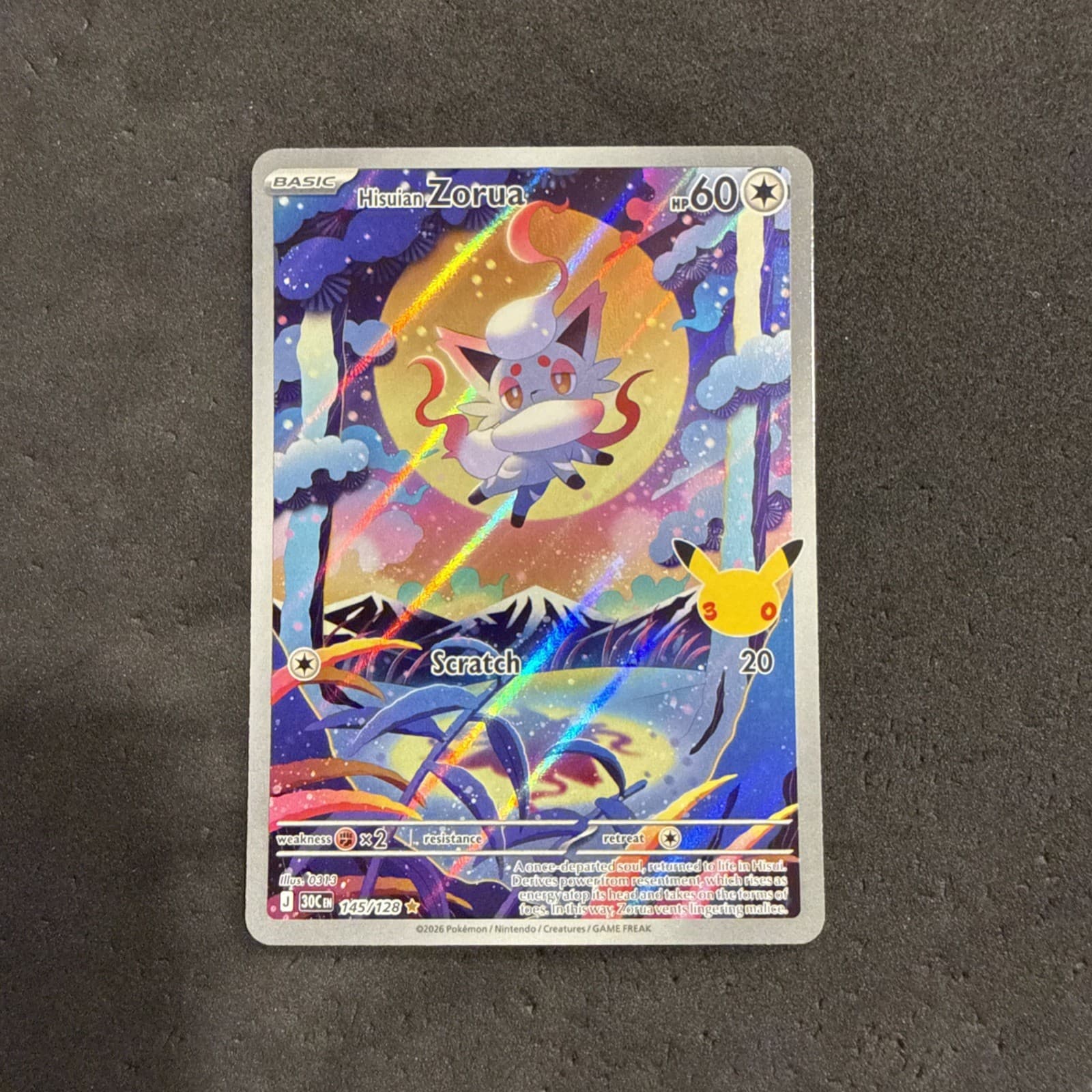 2026 Pokemon 30th Celebration Hisuian Zorua Illustration Rare #145/128