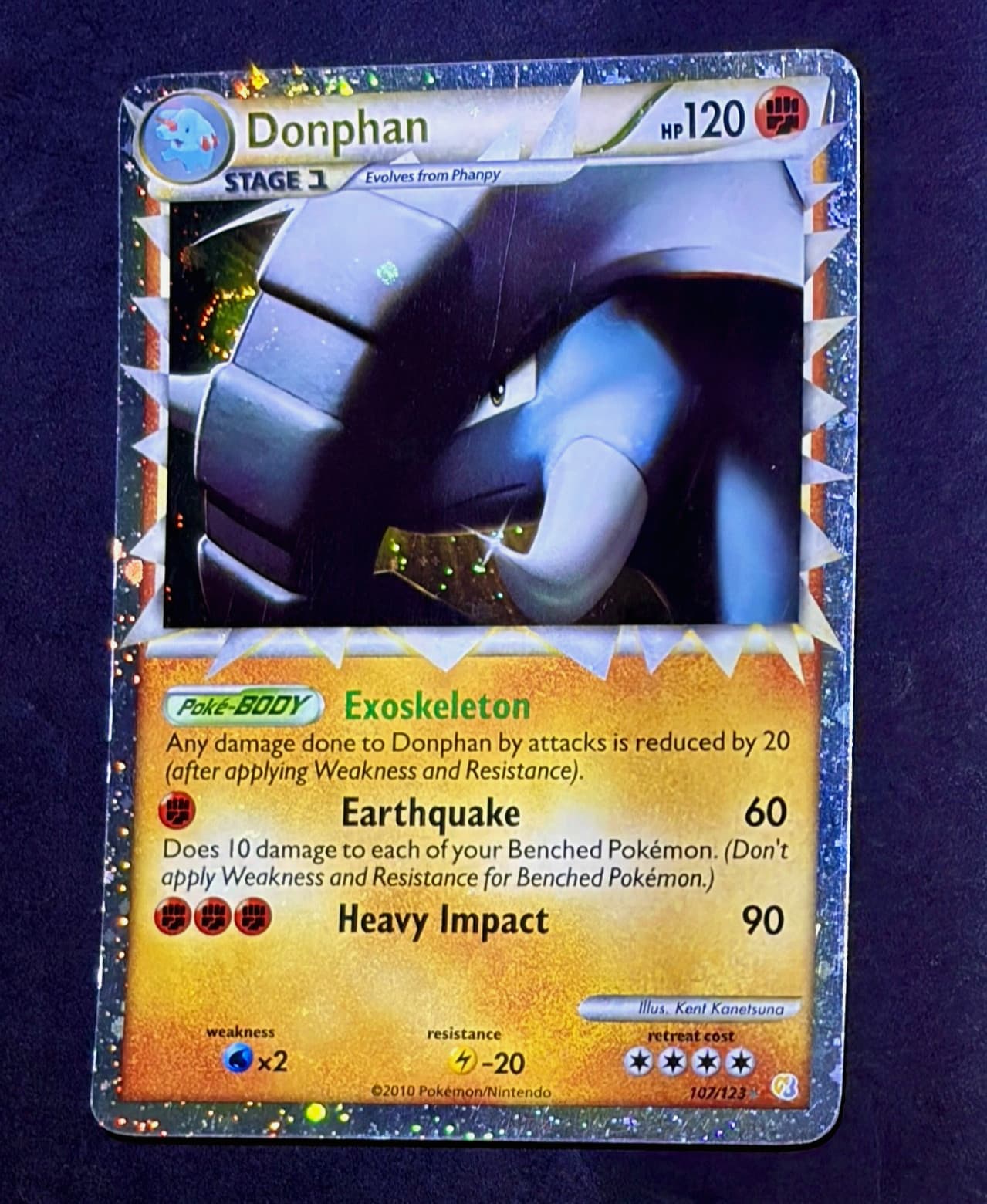 2010 Pokemon DONPHAN PRIME HeartGold & SoulSilver HOLO Bleed Card 107/123 SWIRL