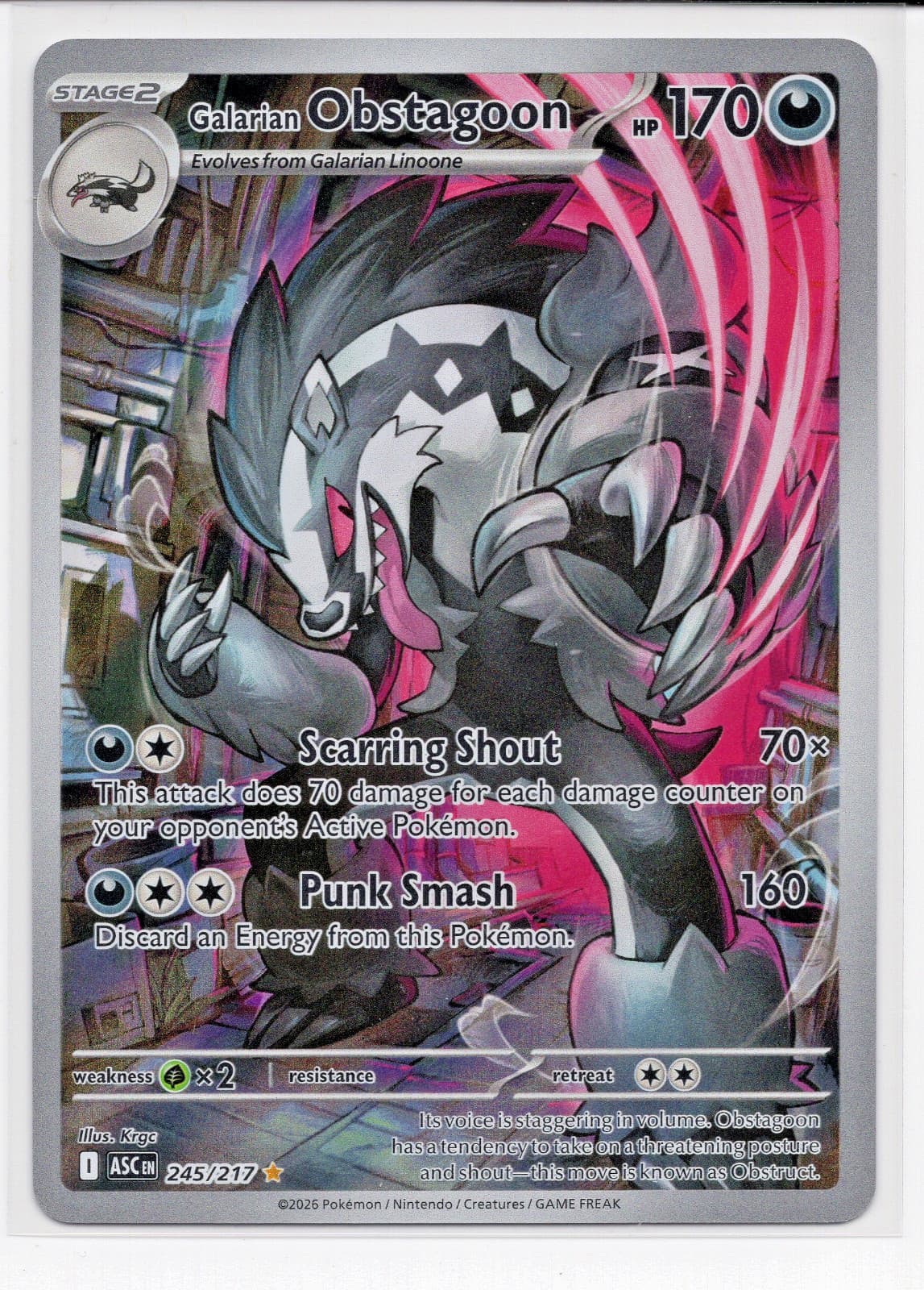 Galarian Obstagoon 245/217 Illustration Rare Ascended Heroes Pokemon Holo NM