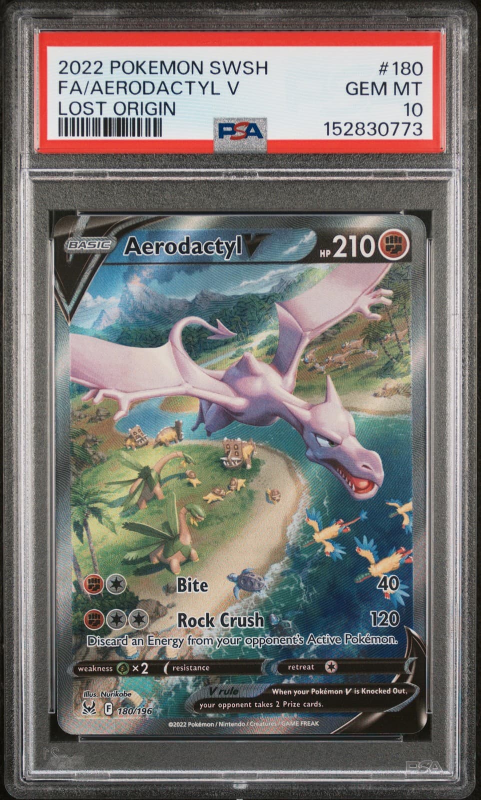 2022 POKEMON SWORD & SHIELD LOST ORIGIN #180 FULL ART/AERODACTYL V PSA 10