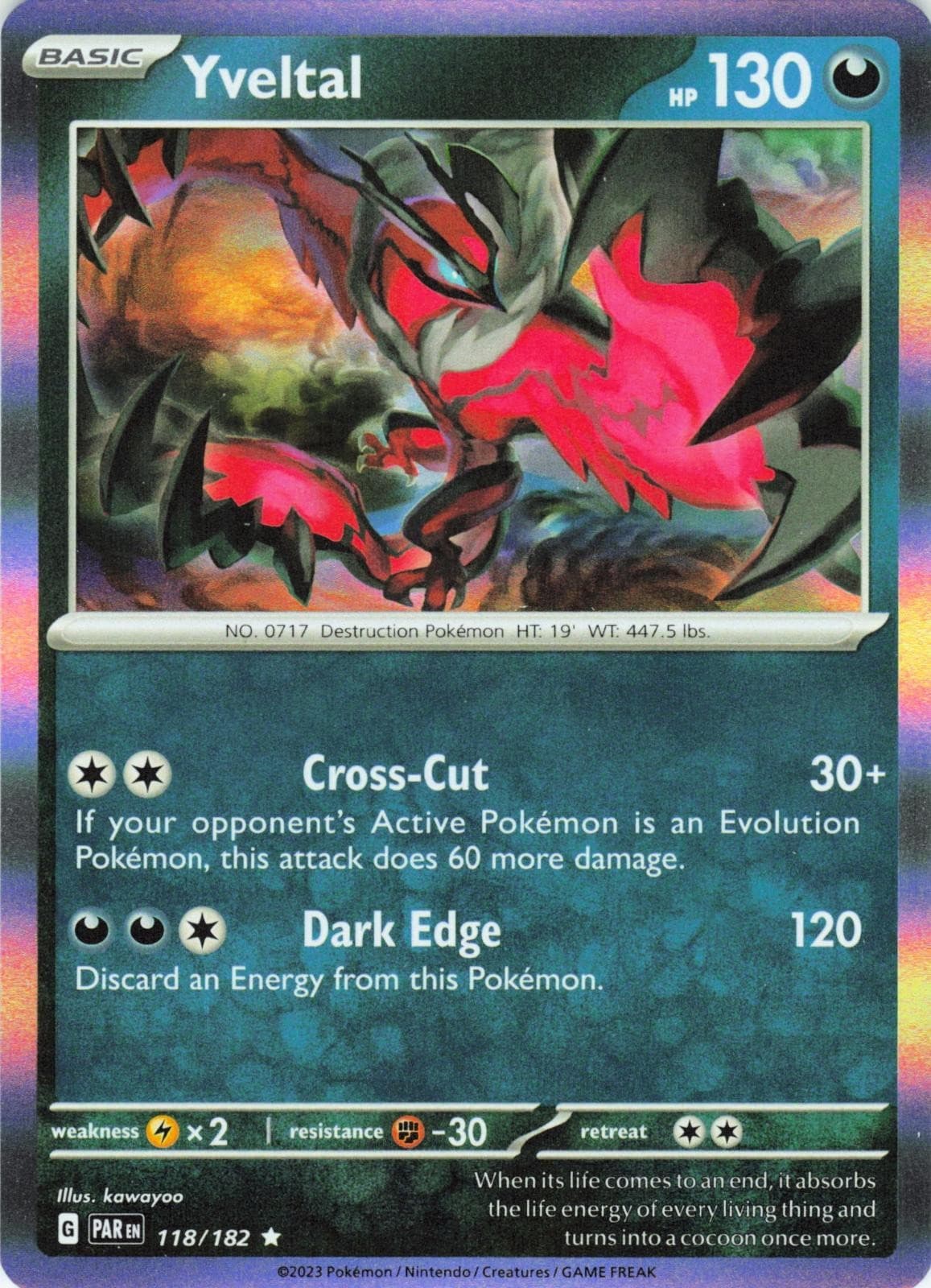 Yveltal 118/182 Paradox Rift Pokemon Rare Holo NM