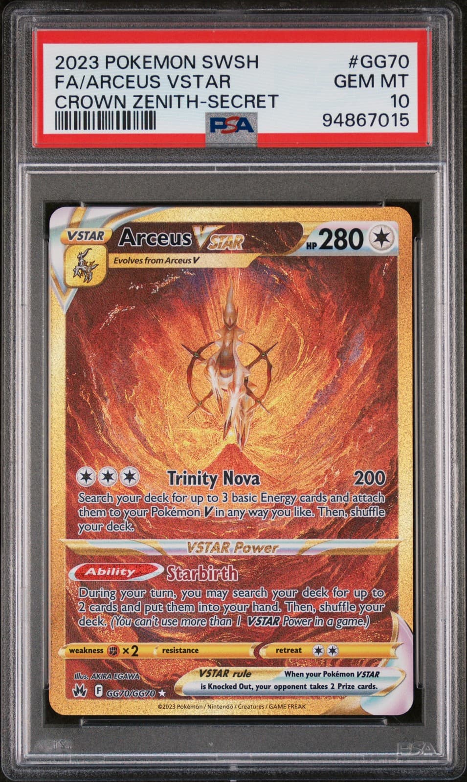 Arceus VSTAR (Secret) PSA 10 GG70/GG70 Holo Crown Zenith: Galarian Gallery