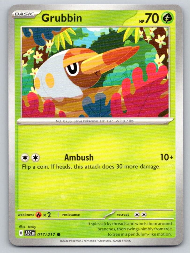 2026 POKEMON GRUBBIN ASCENDED HEROES 017/217 COMMON NM A22263 FREE S&H