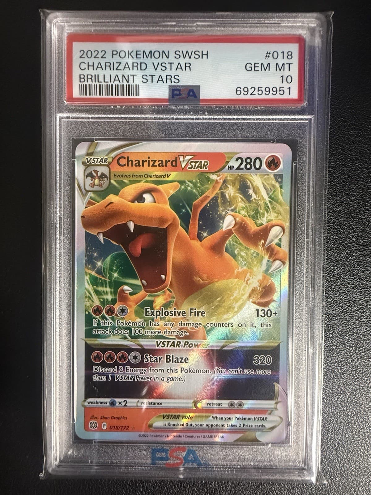 2022 POKEMON SWORD & SHIELD BRILLIANT STARS #018 CHARIZARD VSTAR PSA 10