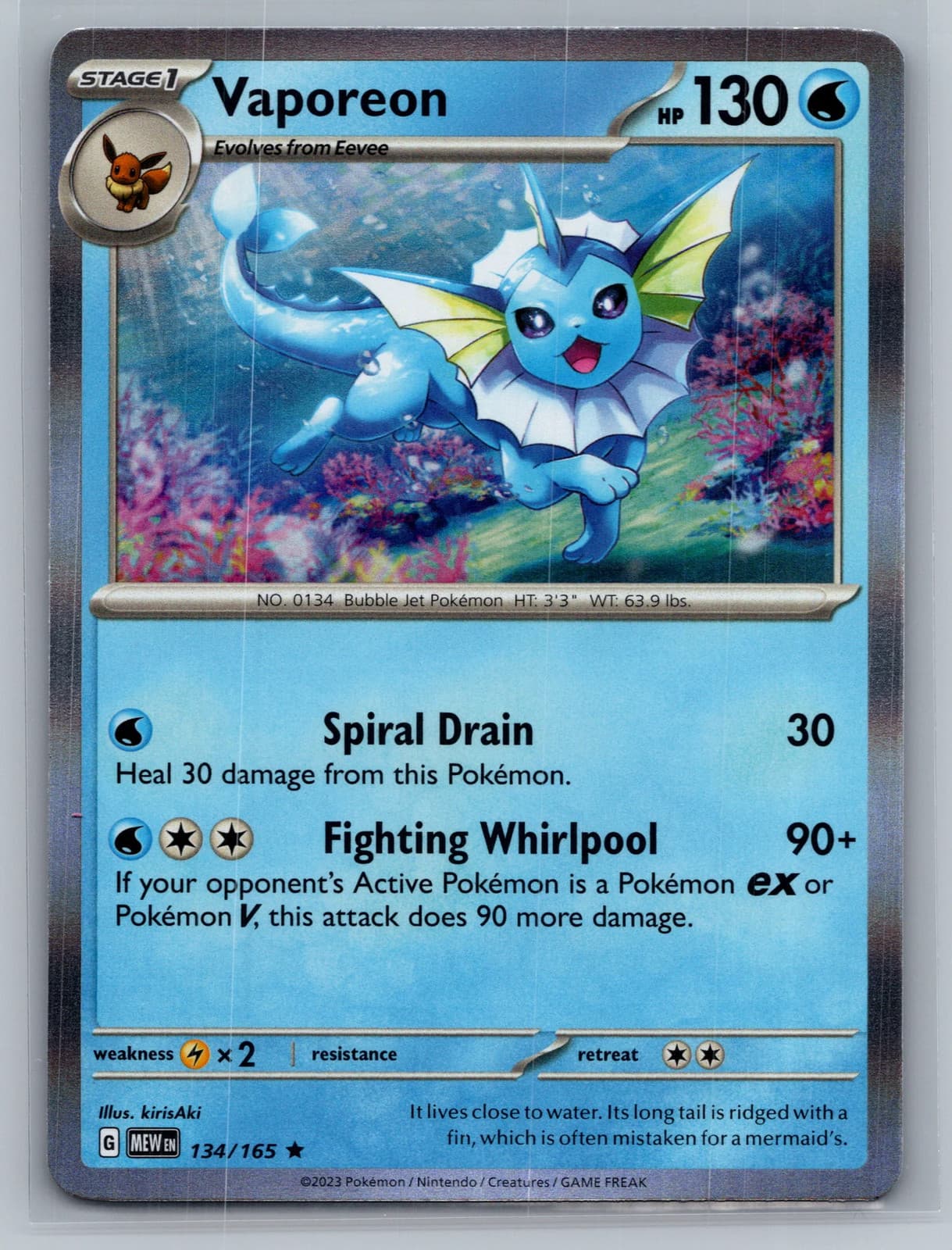 Vaporeon 134/165 Scarlet & Violet 151 Reverse Holo Pokemon TCG NM