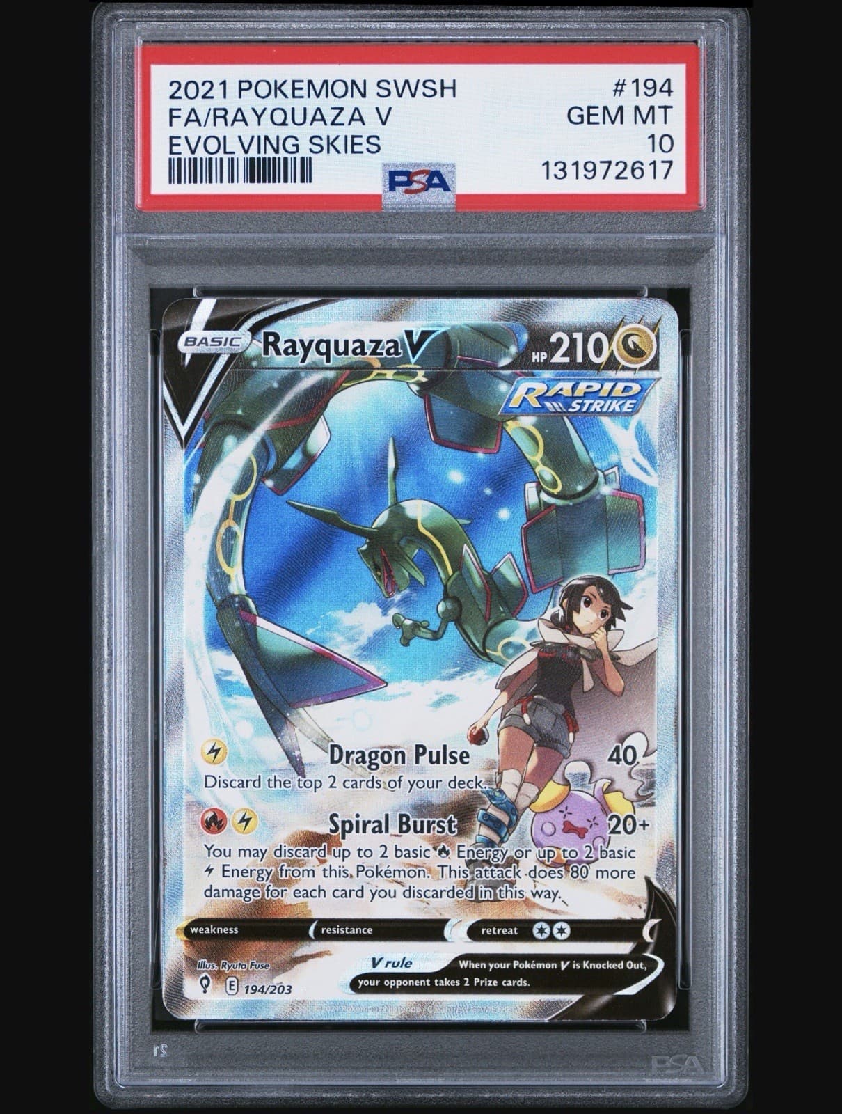 Pokemon Rayquaza V Alt Full Art Holo 194/203 Evolving Skies PSA 10