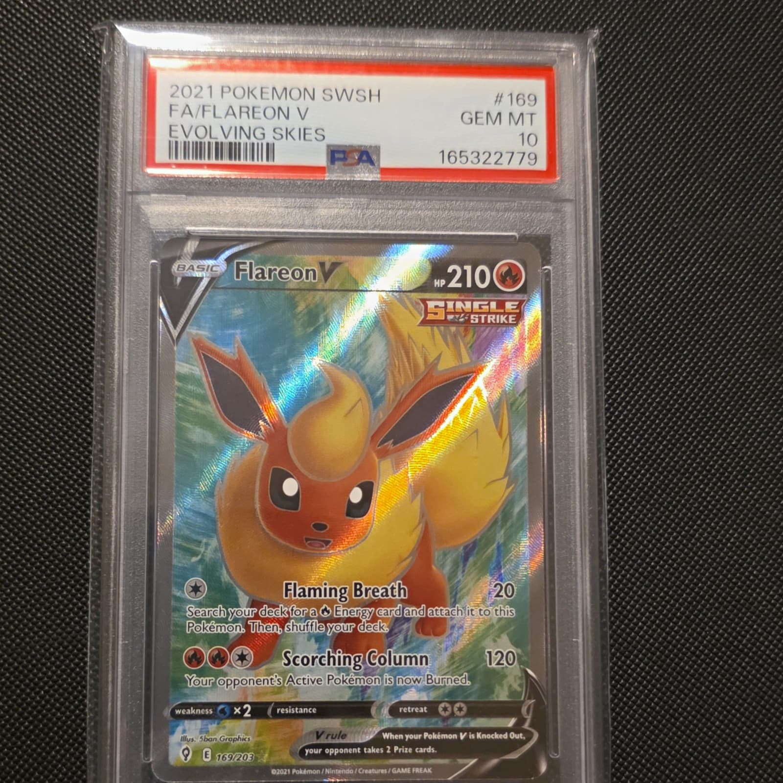 Pokemon TCG Flareon V Full Art Holo Ultra Rare Evolving Skies 169/203 PSA 10