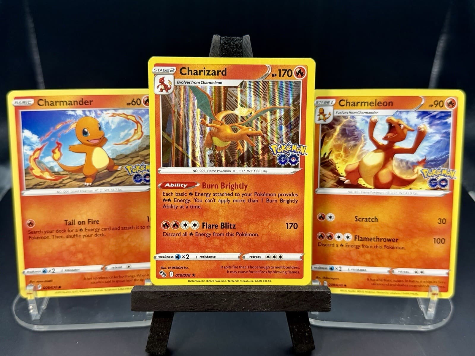 Charmander, Charmeleon, & Charizard Pokemon Go TCG NM 008/078 - 010/078