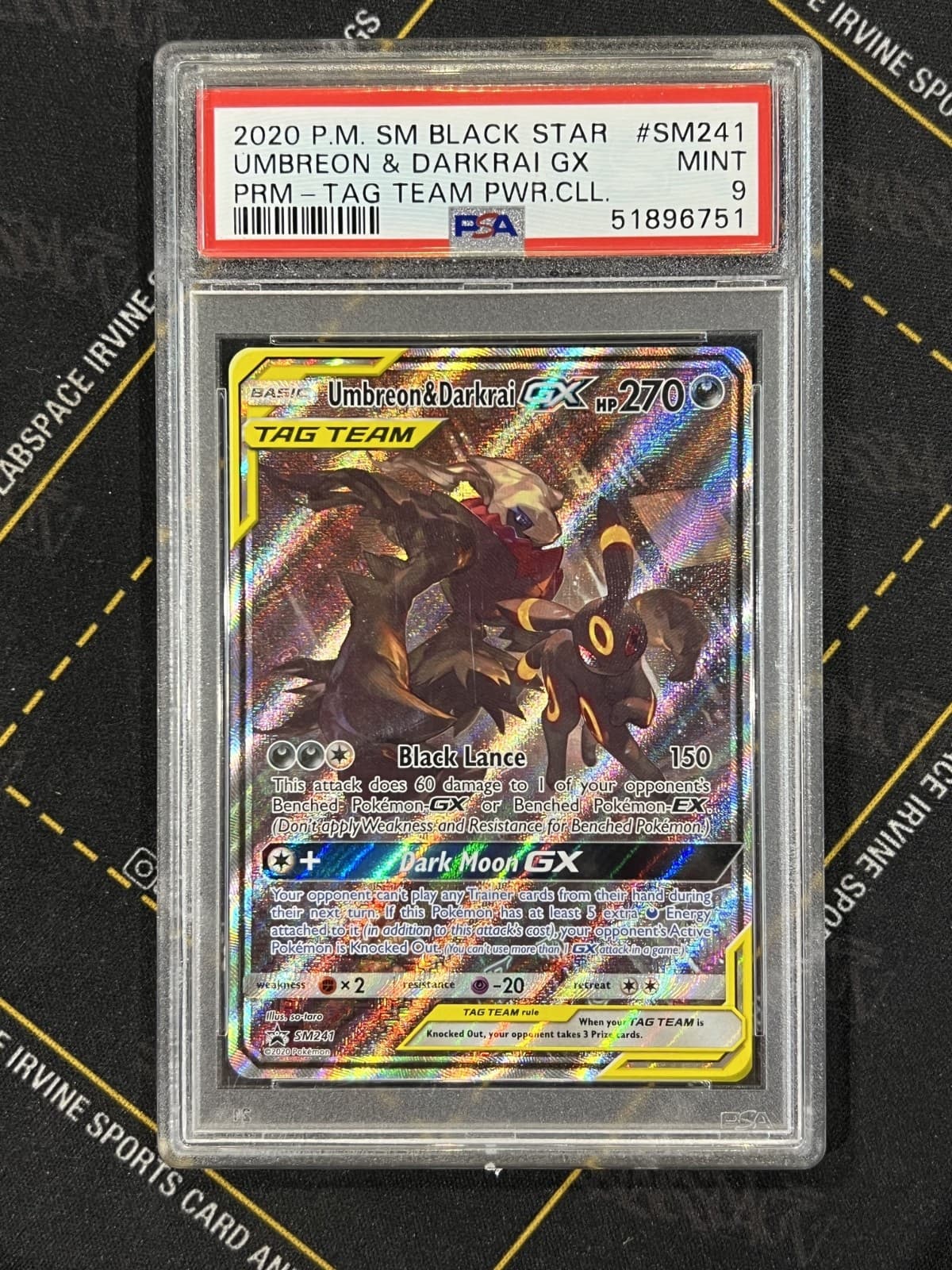 2020 POKEMON SM BSP #SM241 UMBREON & DARKRAI GX PRM-TAG TEAM PSA 9 (751