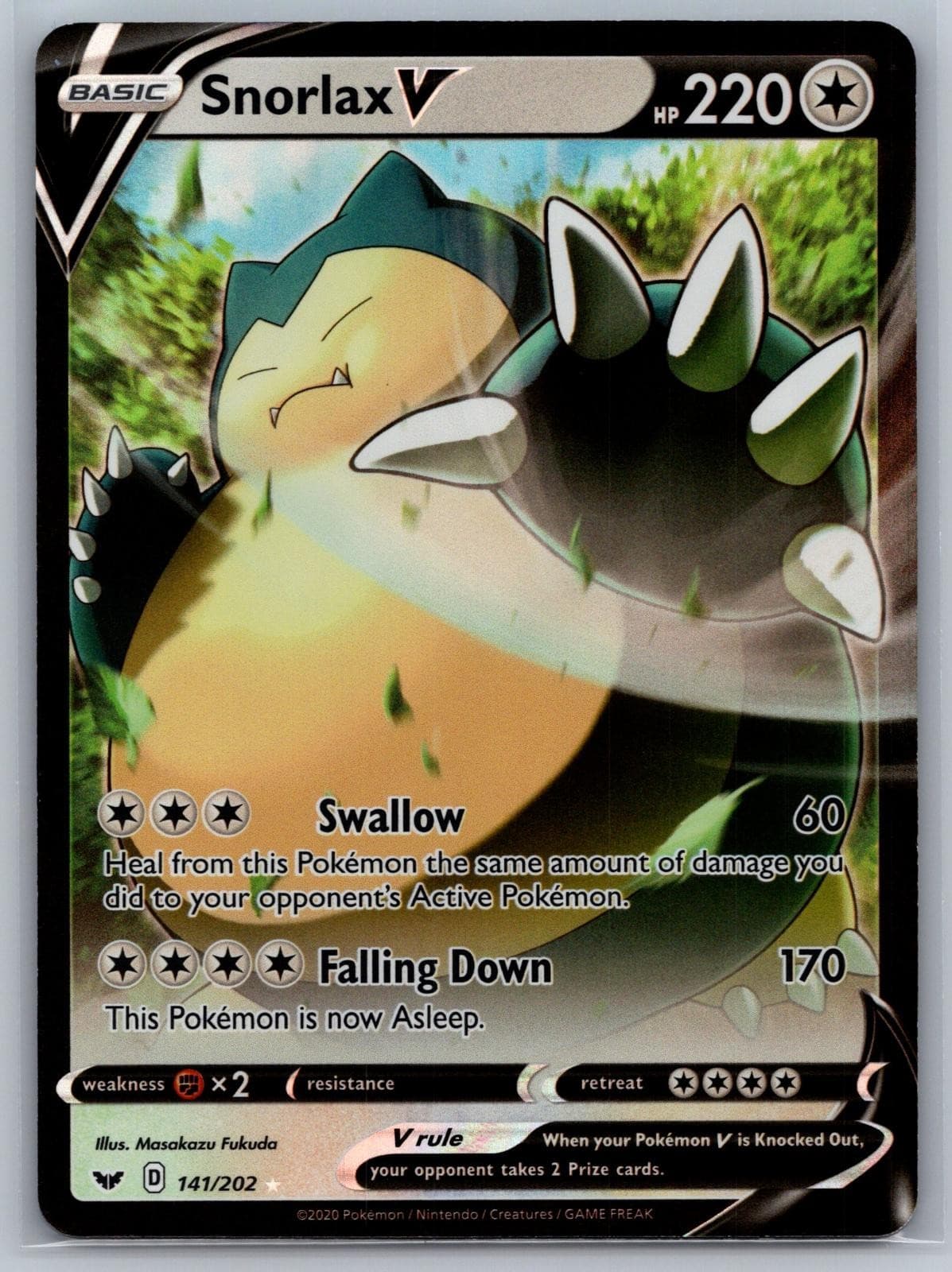 Snorlax V 141/202 Holo V Rare Sword & Shield Pokemon Near Mint