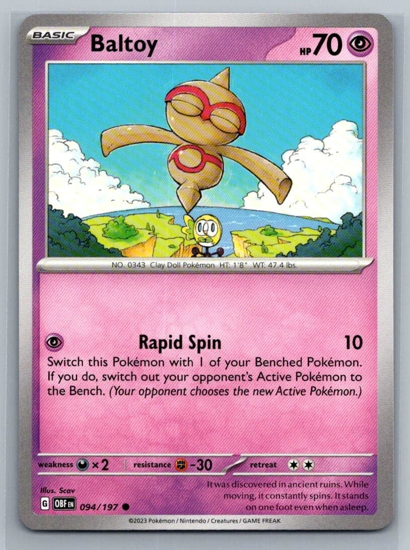 Baltoy 94/197 Obsidian Flames Common Pokémon TCG 2023