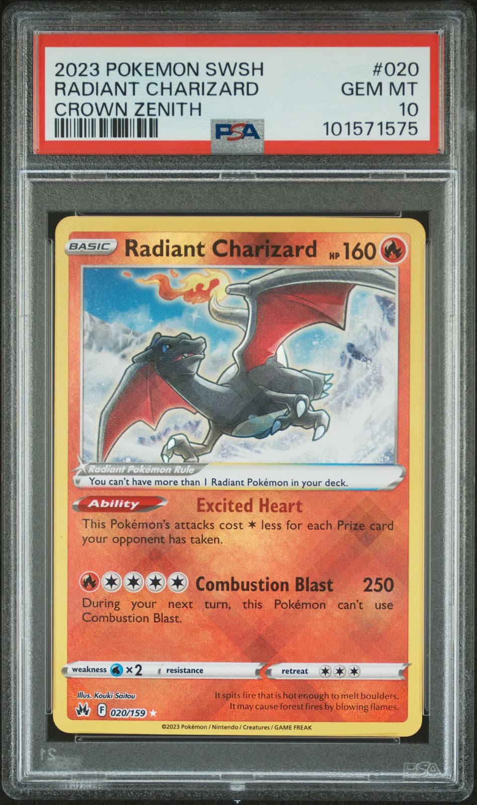 2023 Pokemon Sword And Shield Crown Zenith Radiant Charizard #020 PSA 10