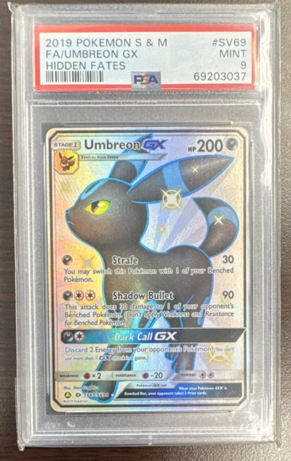 Pokemon 2019 Hidden Fates Shiny Vault Umbreon GX SV69/SV94 FA Holo PSA 9 EN