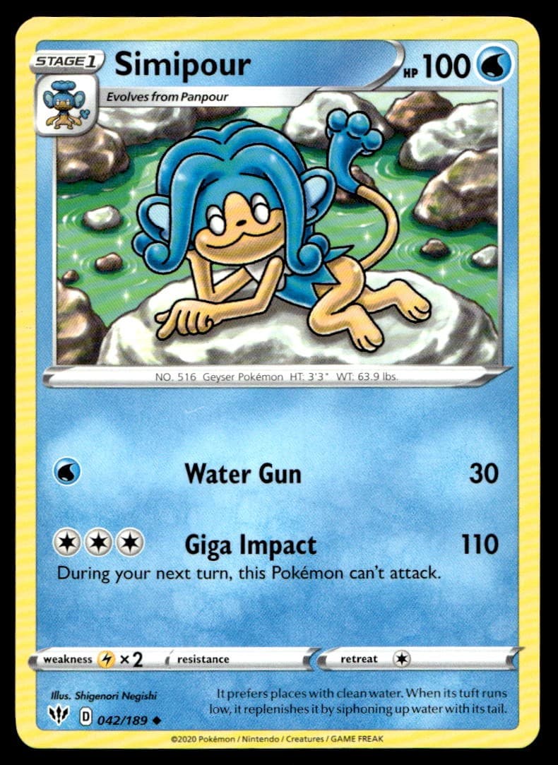 Simipour 042/189 Uncommon Darkness Ablaze Pokemon Near Mint