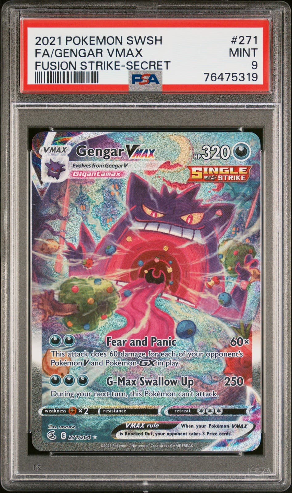 PSA 9 Gengar VMAX #271/264 Pokemon SWSH Fusion Strike Alt Art Secret Rare MINT