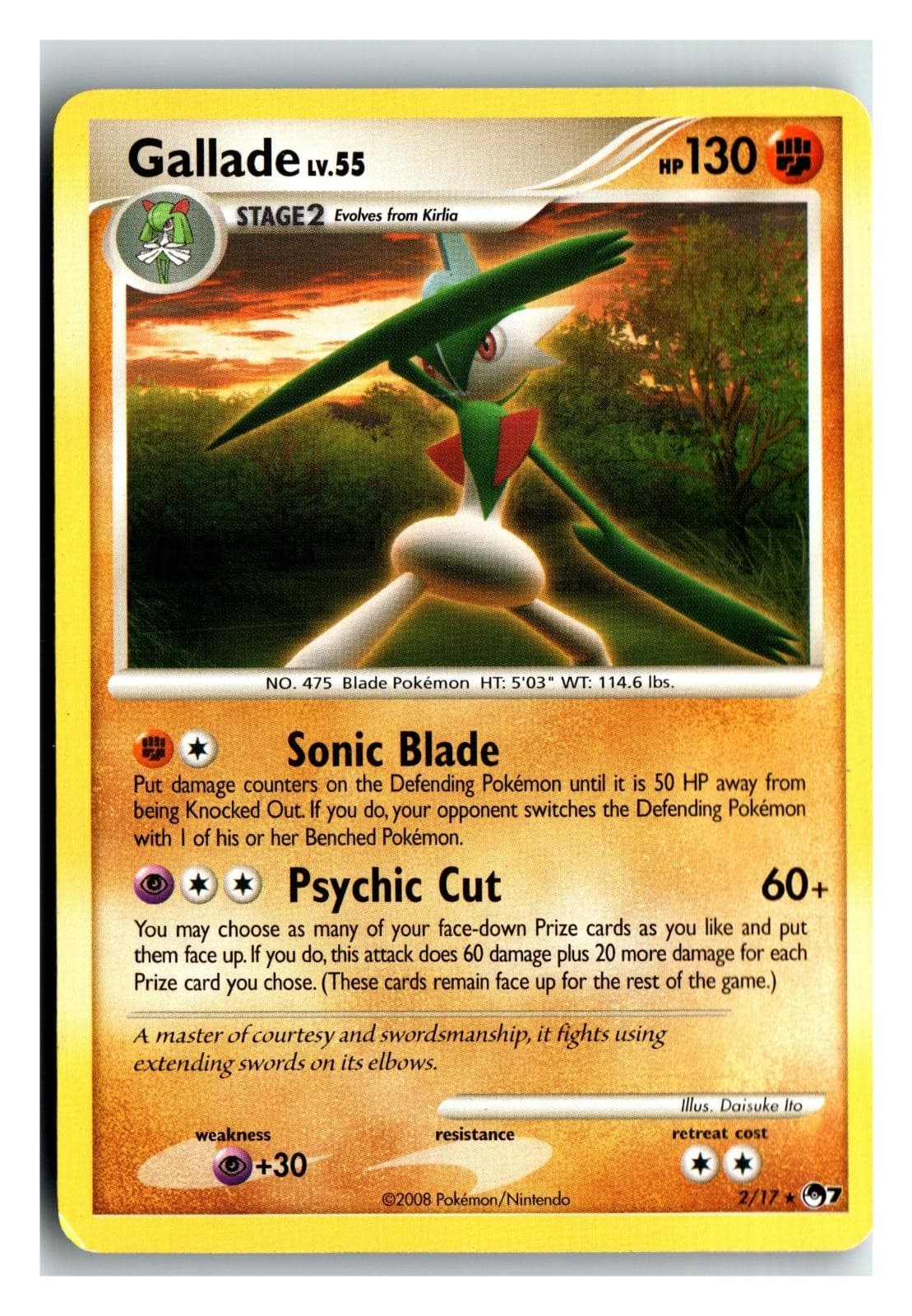 Gallade 2/17 Rare POP Series 7 Pokemon Near Mint