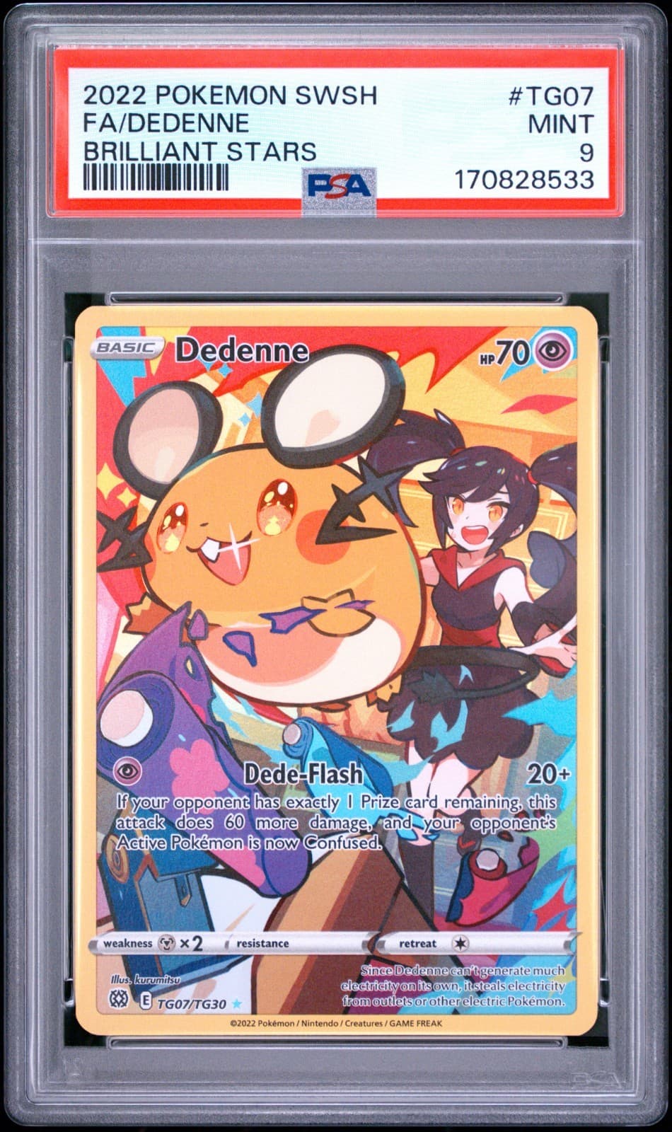 2022 POKEMON DEDENNE SWORD & SHIELD BRILLIANT STARS #TG07 FULL ART FA PSA 9