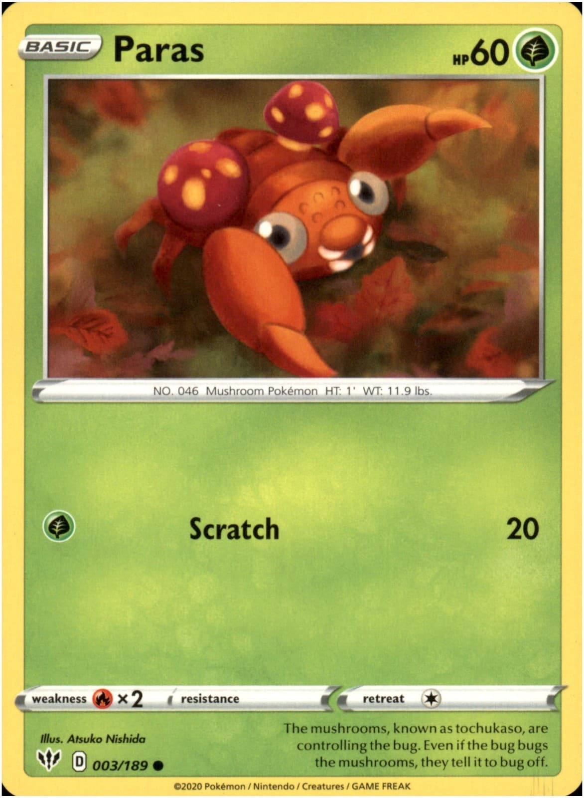 Paras #3/189 - Common - Pokemon Darkness Ablaze 2020 - Near Mint