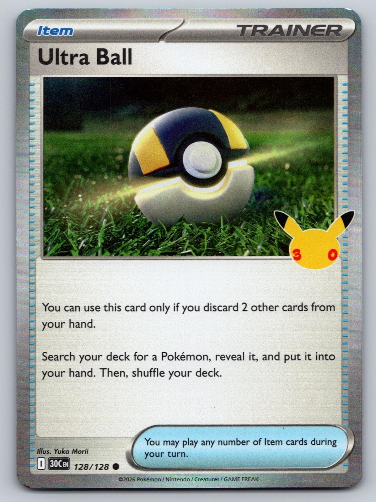 Ultra Ball 128/128 Common ME: 30th Celebration Pokemon Holo Near Mint