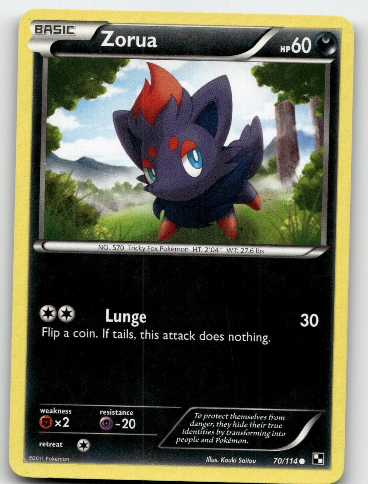ZORUA 70/114 COMMON BLACK & WHITE POKEMON LIGHTLY PLAYED