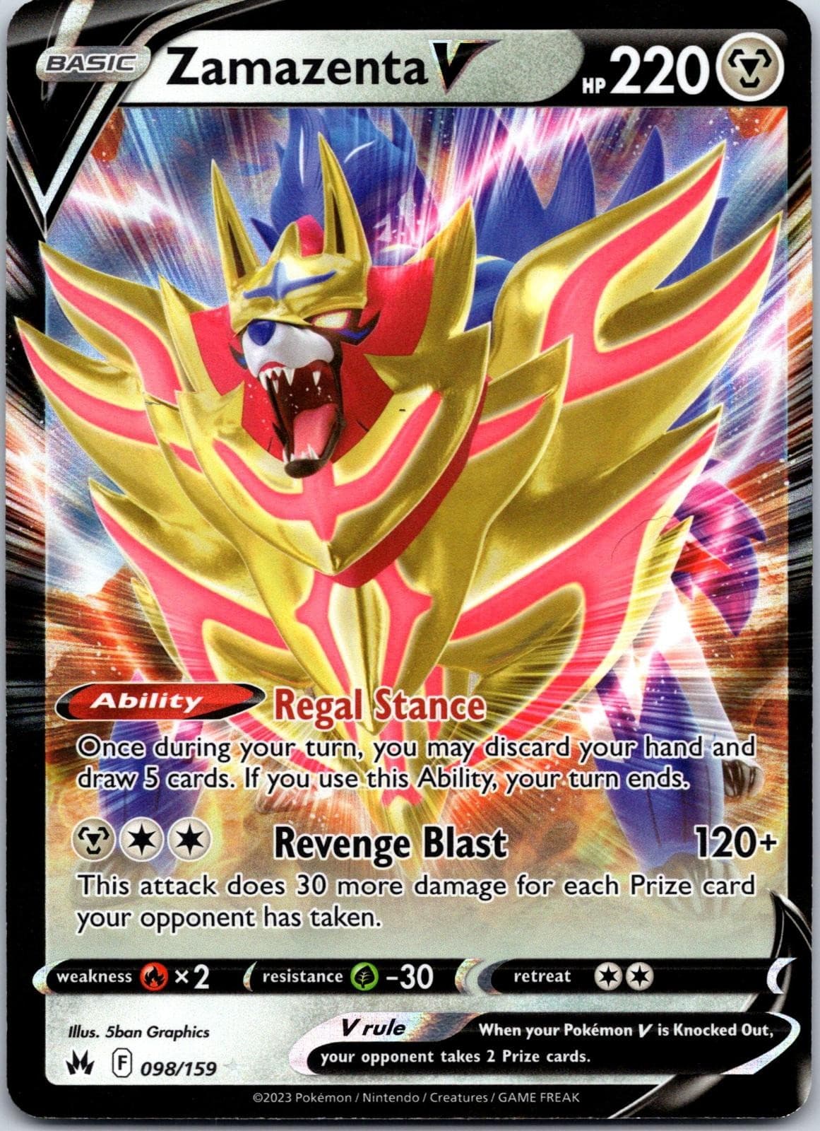 Zamazenta V 098/159 Holo V Rare Crown Zenith Pokemon Near Mint