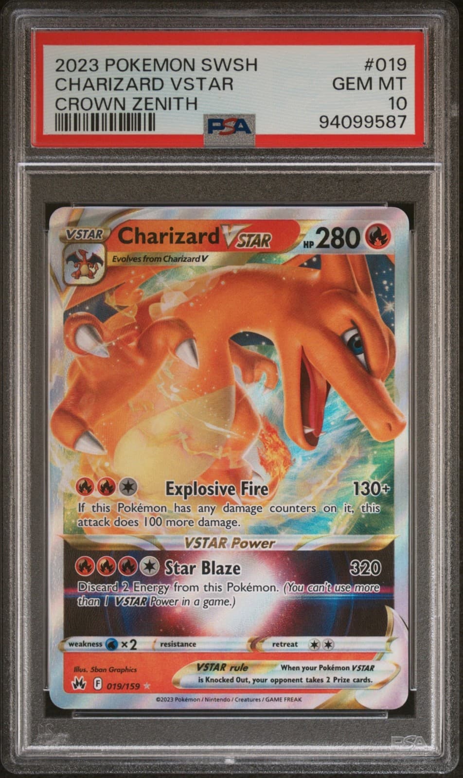 Pokemon TCG Charizard Vstar 019/159 Sword & Shield Crown Zenith Rare PSA 10