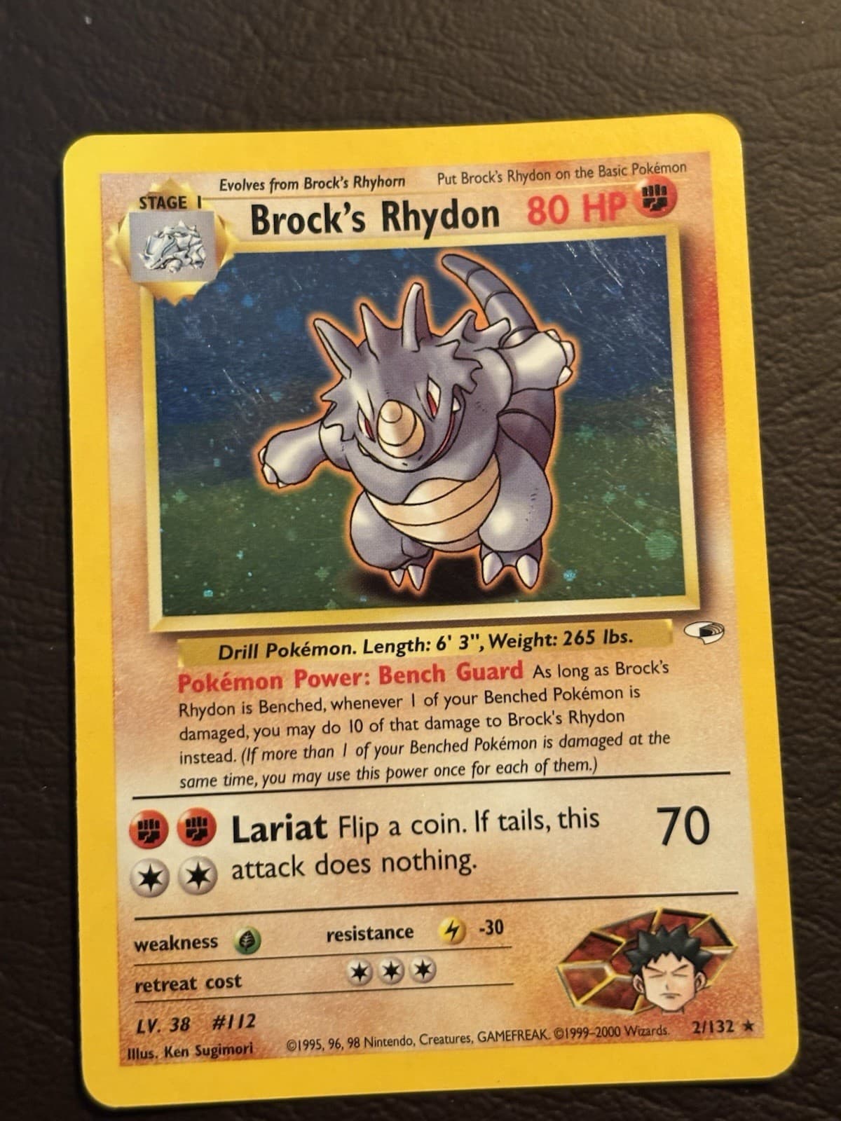 Pokémon TCG Brock's Rhydon Gym Heroes 2/132 Holo Unlimited Rare