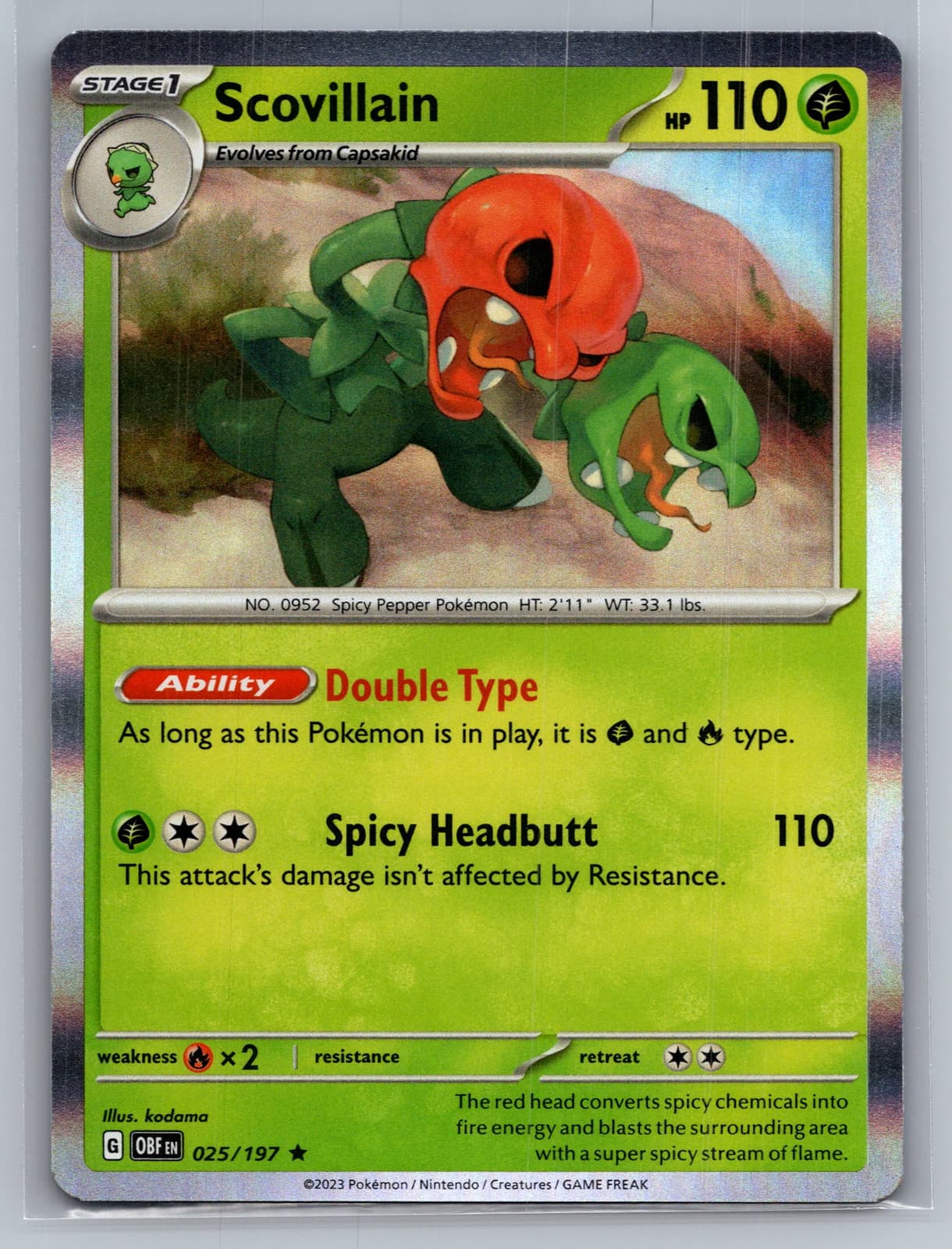 Scovillain 25/197 Obsidian Flames Reverse Holo Pokemon TCG NM