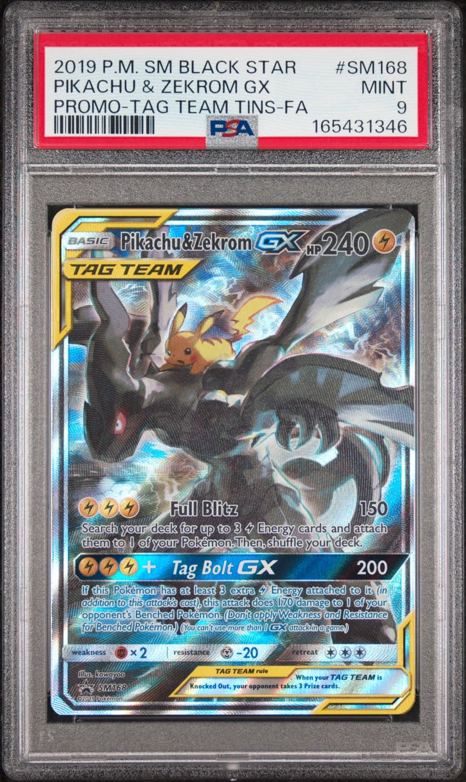 2019 POKEMON SM BLACK STAR PROMO #SM168 FULL ART/PIKACHU & ZEKROM GX PSA 9