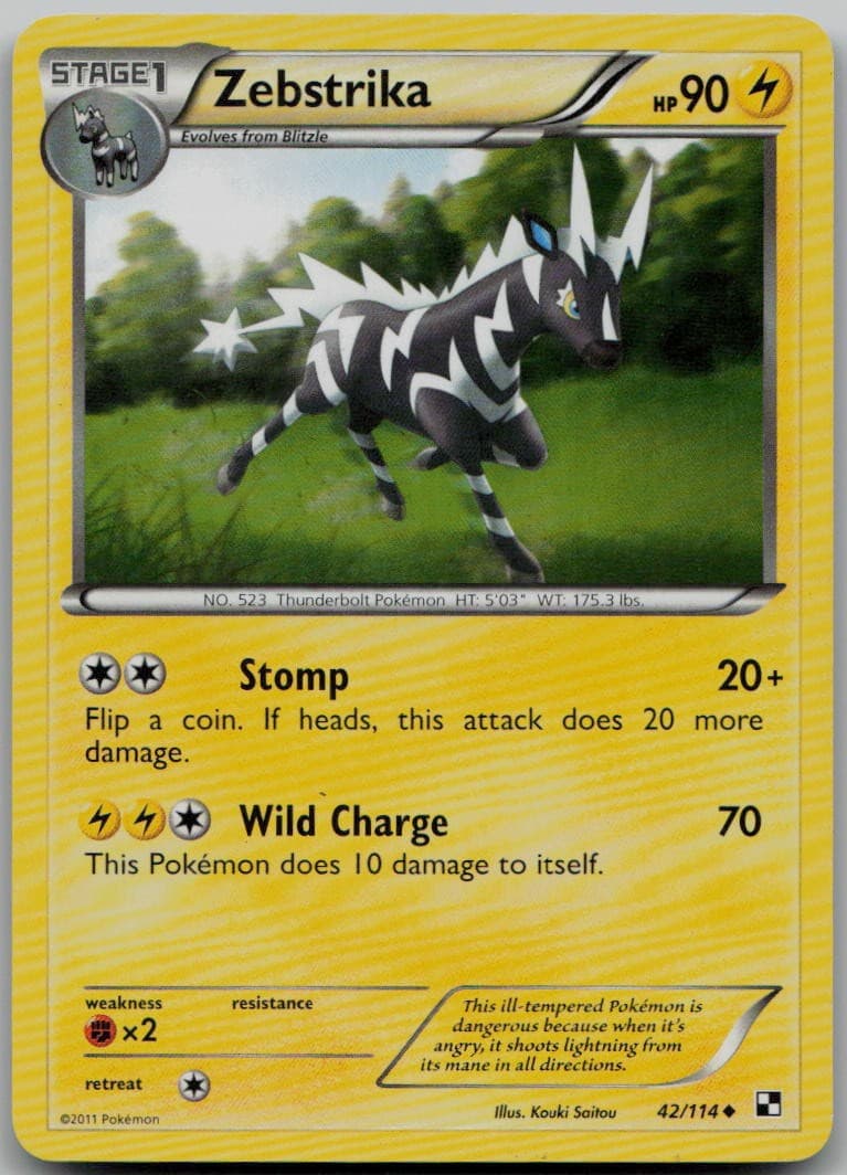Zebstrika (42) 42/114 Uncommon Black and White LP Pokemon