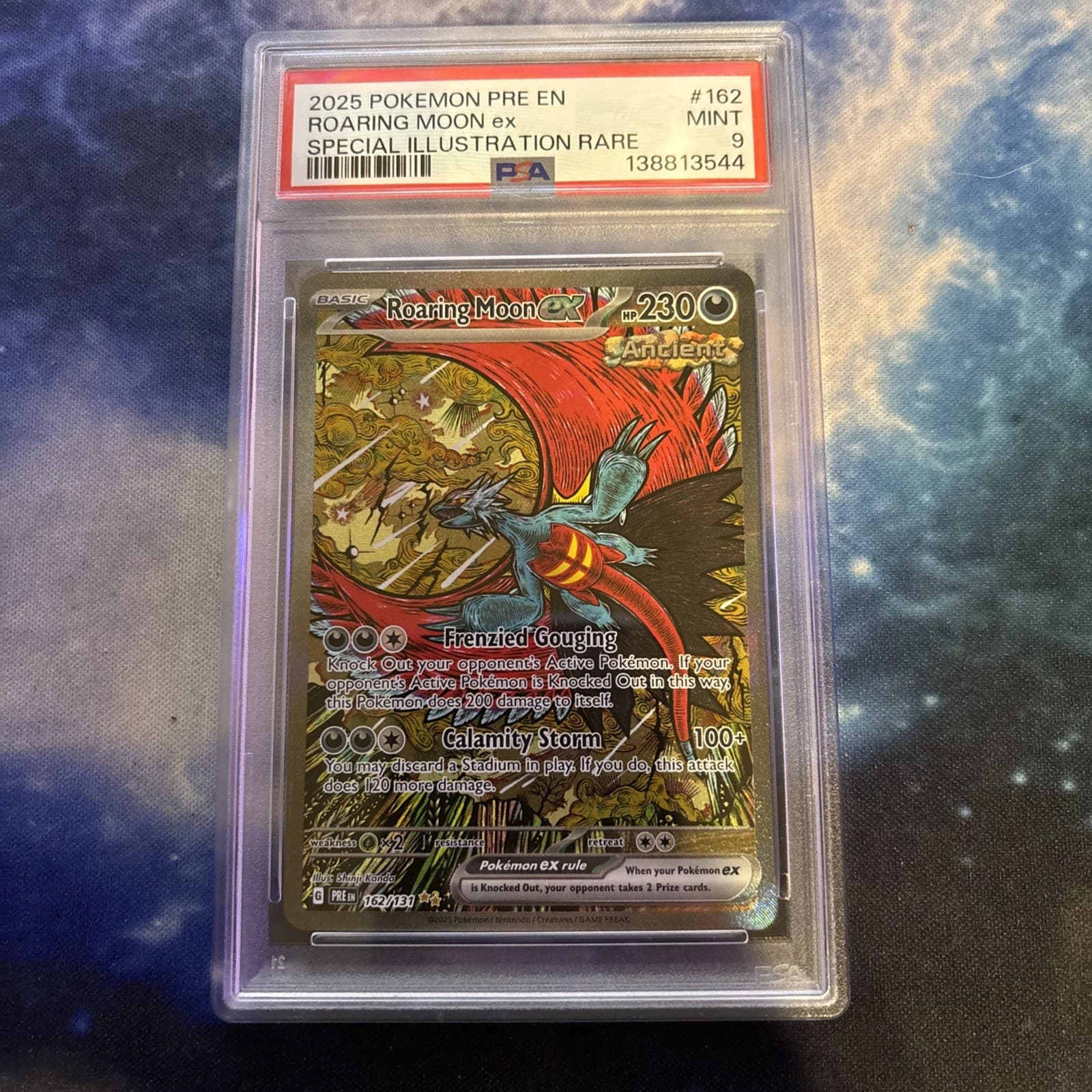 Pokémon TCG Roaring Moon EX Prismatic Evolutions Sir Holo Card 162/131 PSA 9