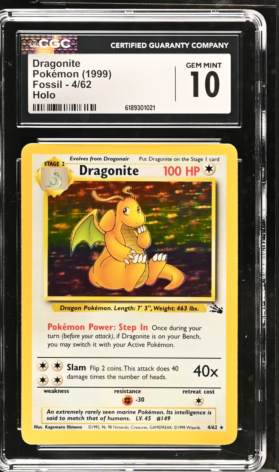 CGC 10 GEM MINT Dragonite 4/62 Fossil Holo Pokemon Card
