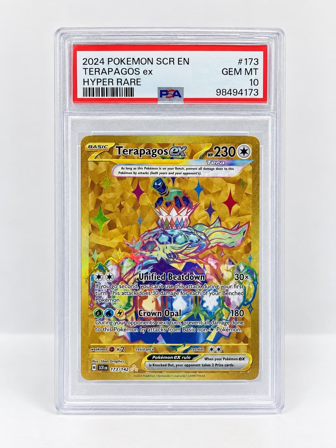 Pokémon TCG Terapagos EX 173/142 Stellar Crown Hyper Rare Gold Holo Card PSA 10