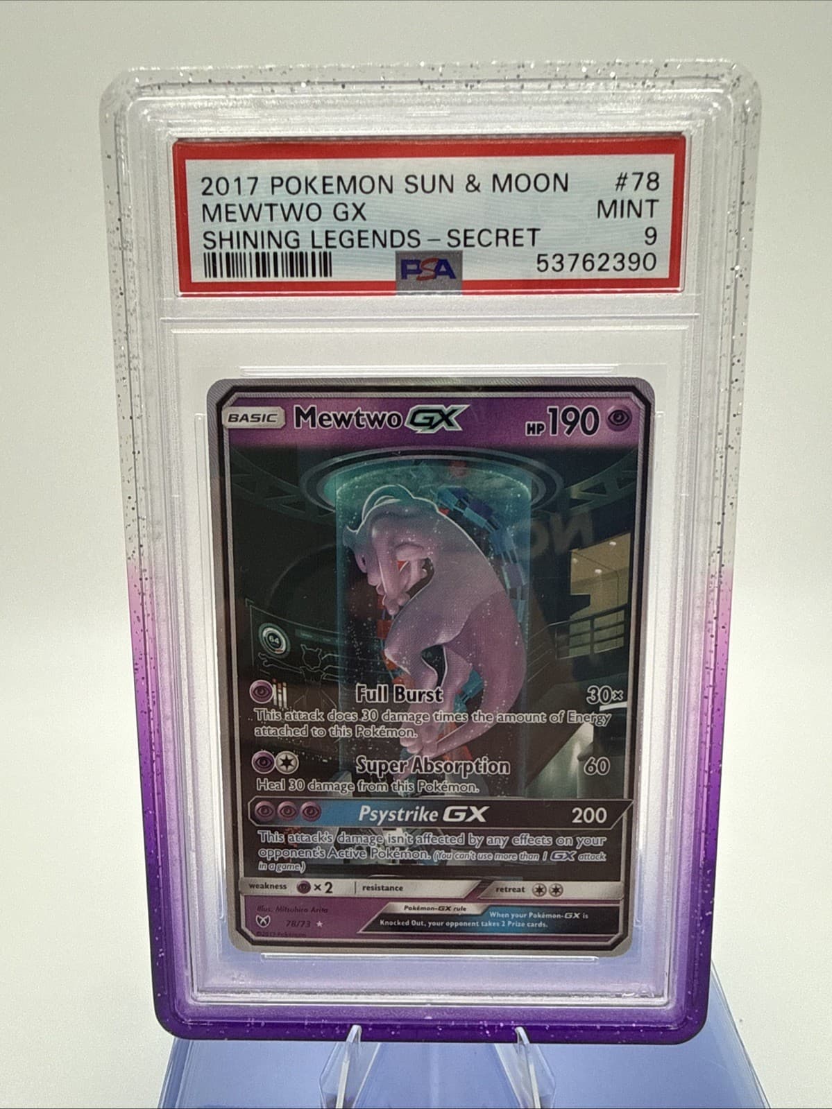 Pokemon Company 2017 Shining Legends Mewtwo GX Secret Rare Holo 78/73 PSA 9