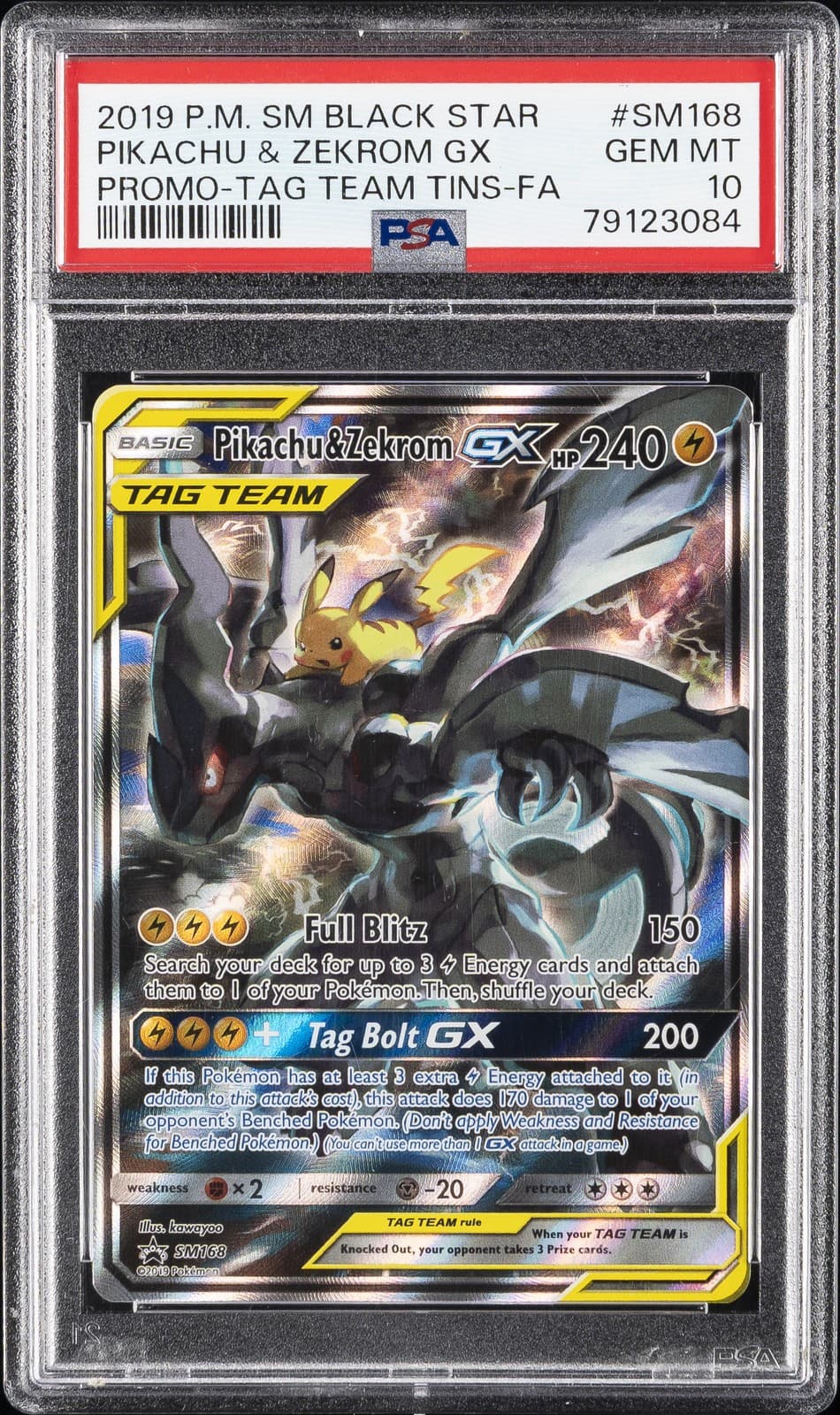 2019 POKEMON SM BLACK STAR PROMO #SM168 FULL ART/PIKACHU & ZEKROM GX PSA 10