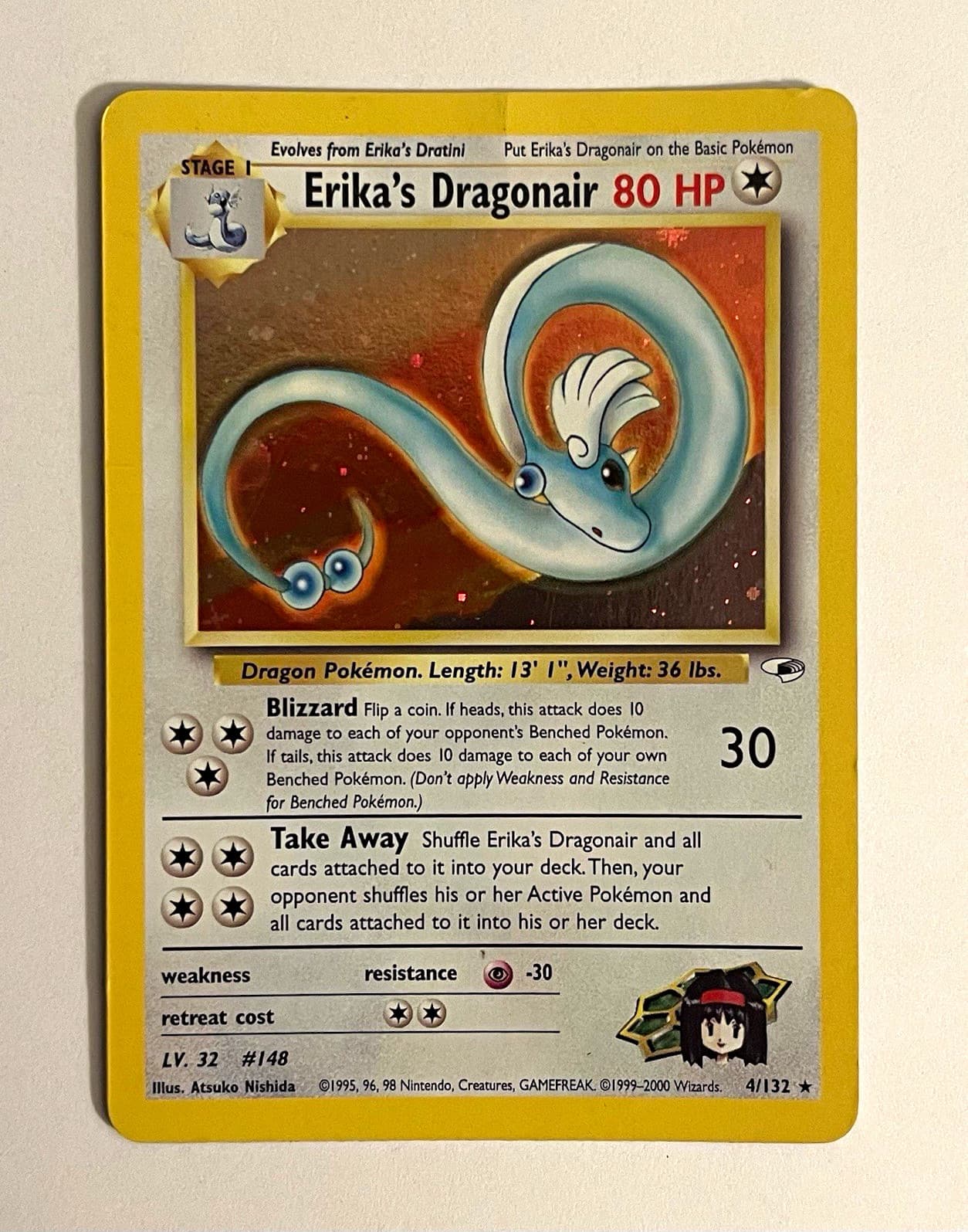 Pokemon Erika’s Dragonair 4/132 Holo Gym Heroes Unlimited 2000 WOTC Rare