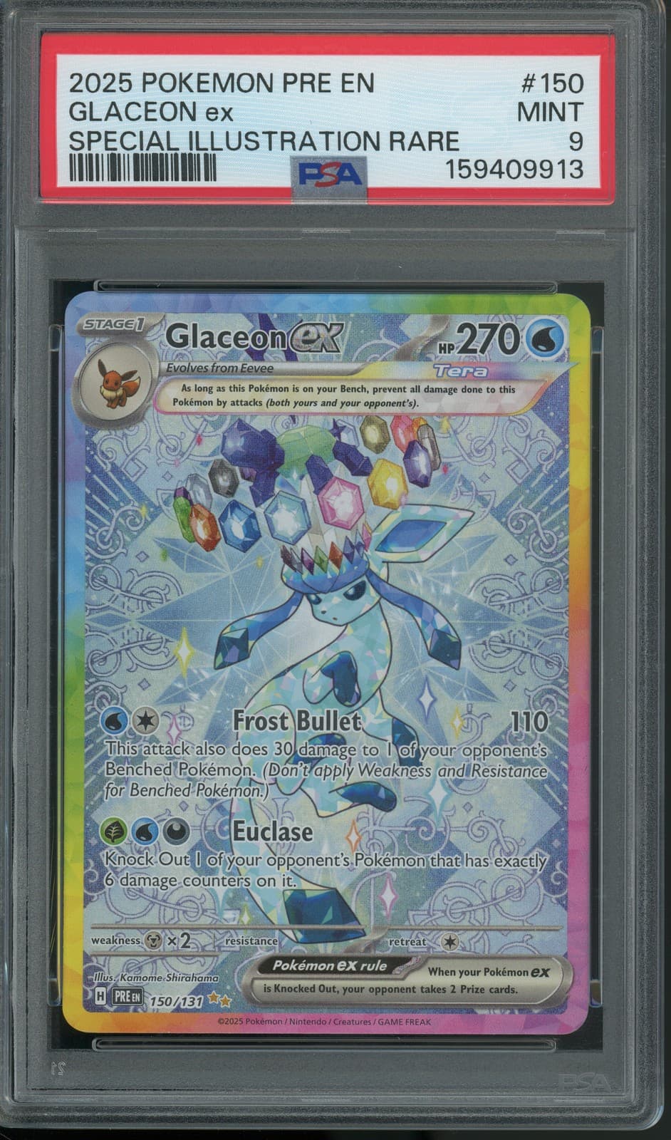 2025 Pokémon Glaceon ex #150/131 Prismatic Evolutions SIR Alt Art PSA 9 MINT
