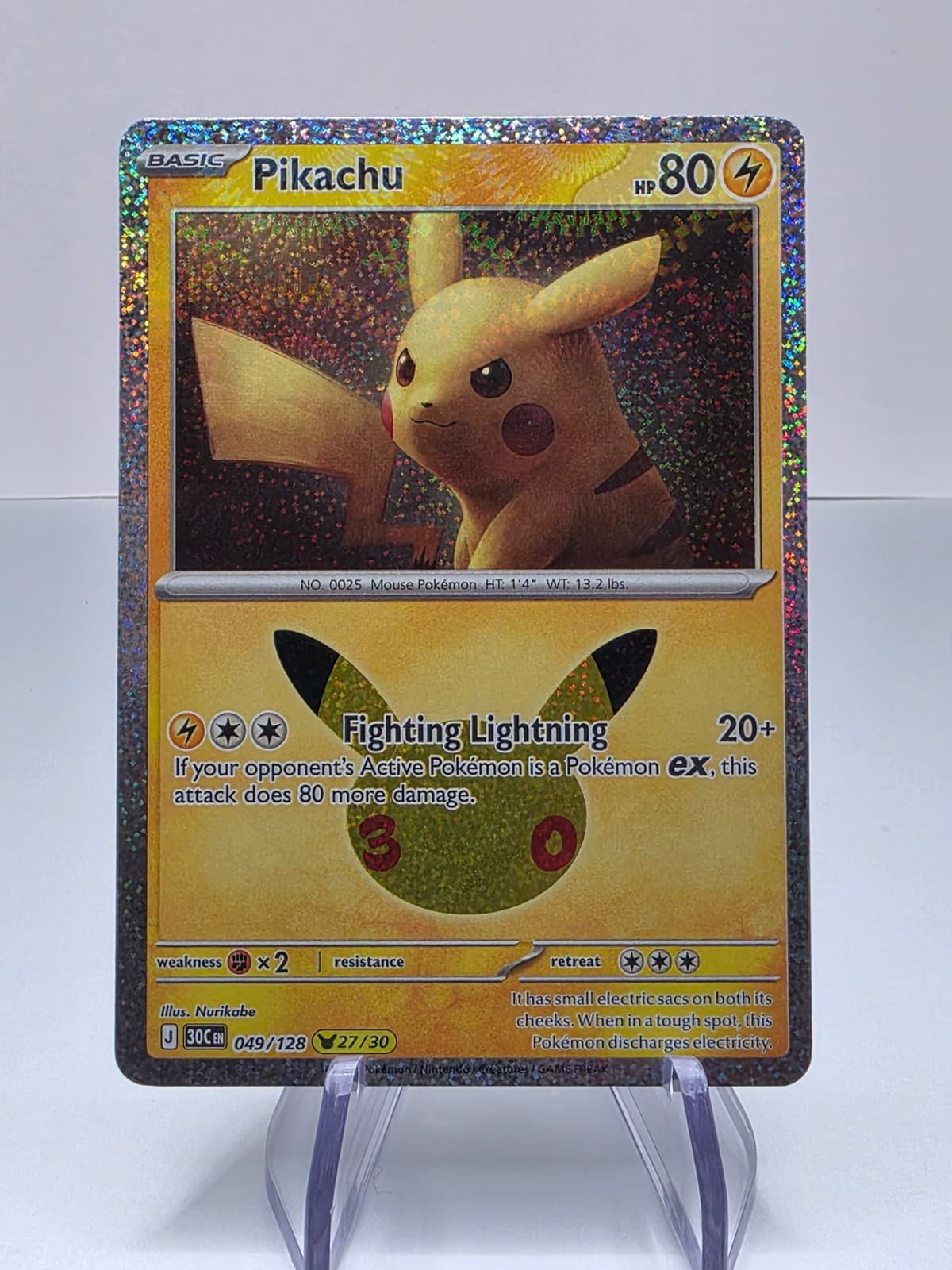 Pokemon 30th Anniversary Pikachu 49/128 Pikachu Number 27/30