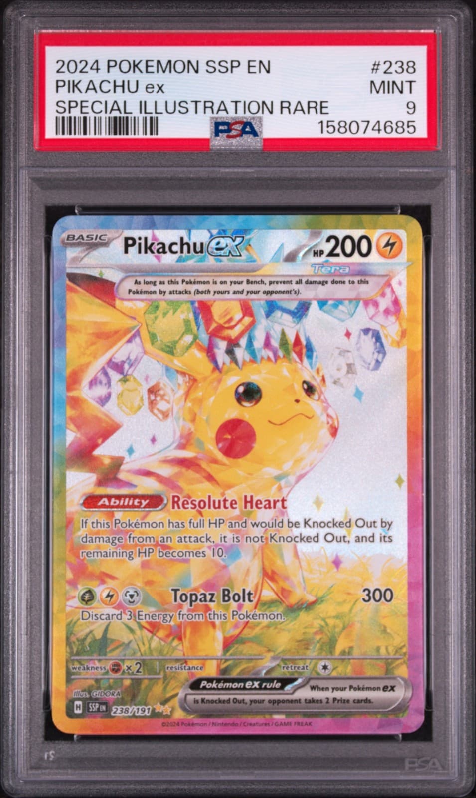 2024 Pokemon Surging Sparks Pikachu Ex #238/191 PSA 9