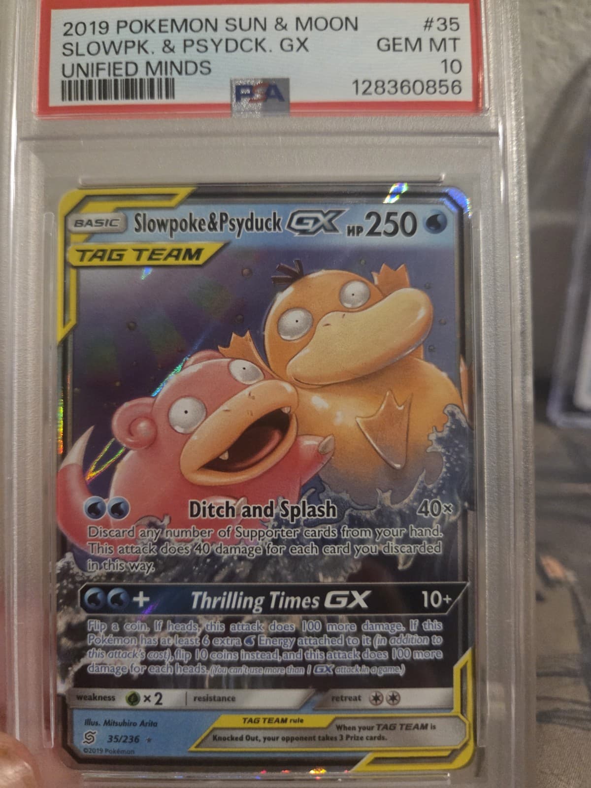 2019 Pokemon Sun & Moon Unified Minds 35/236 SLOWPOKE & PSYDUCK GX PSA 10