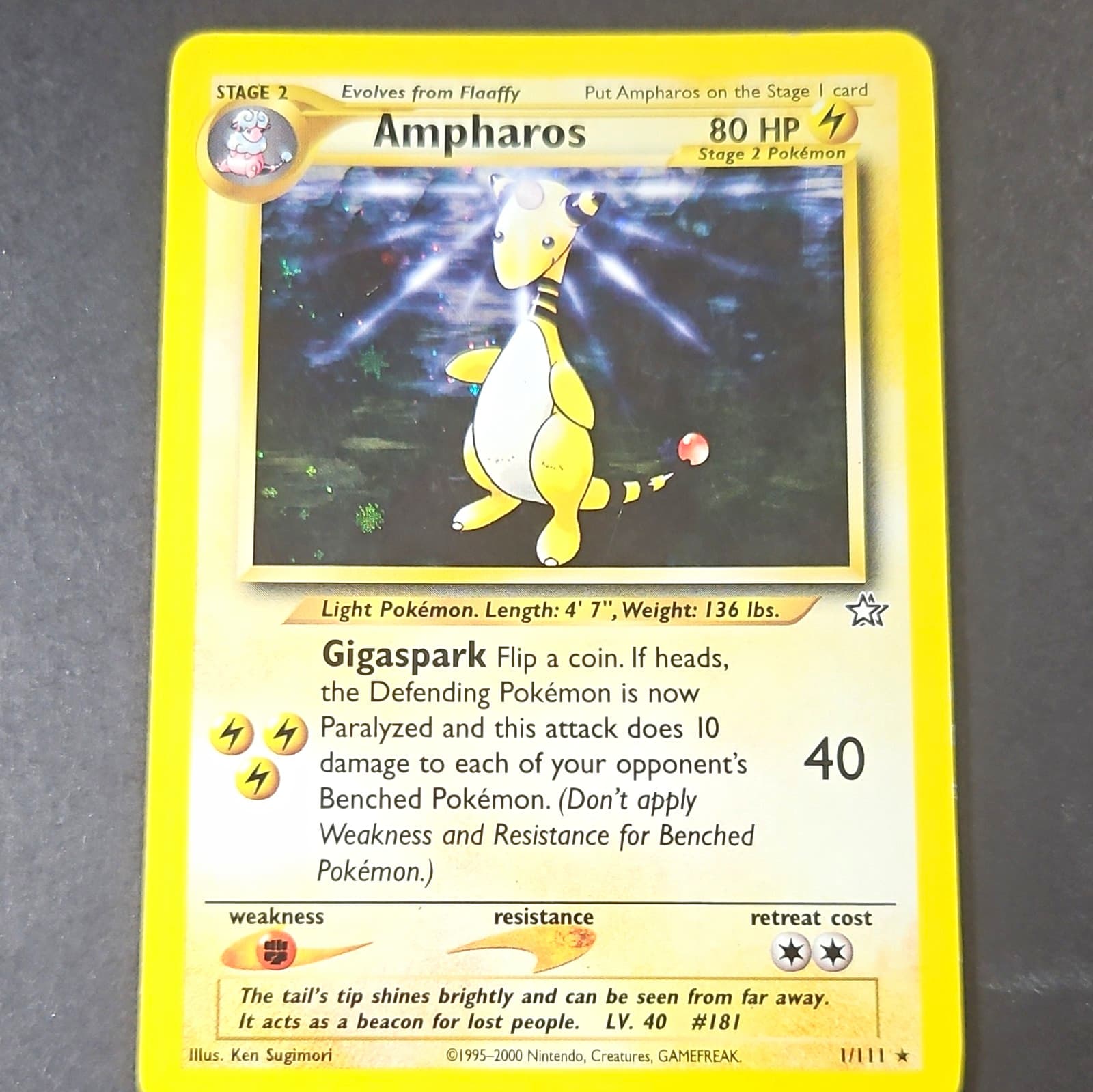 Ampharos 1/111 Neo Genesis Holo Rare Holo English 2000 Unlimited 80 HP