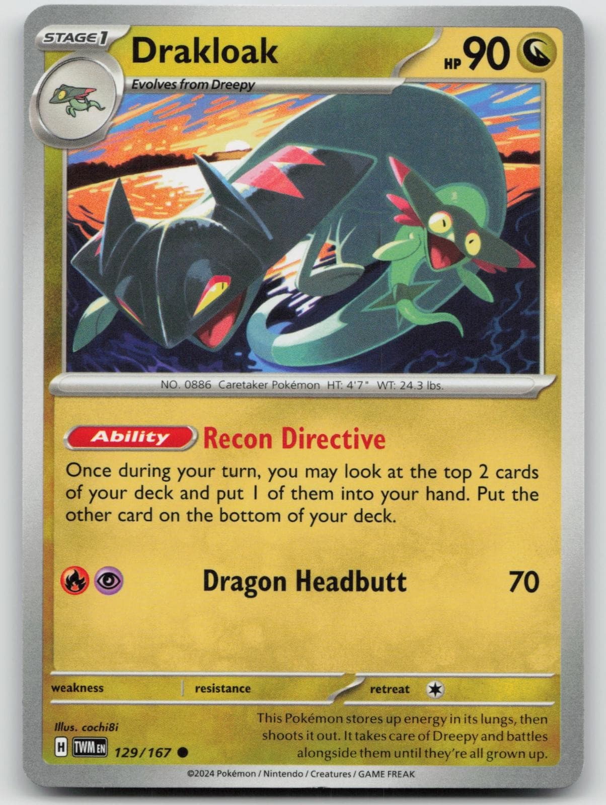 Drakloak 129/167 Common Twilight Masquerade Pokemon Near Mint