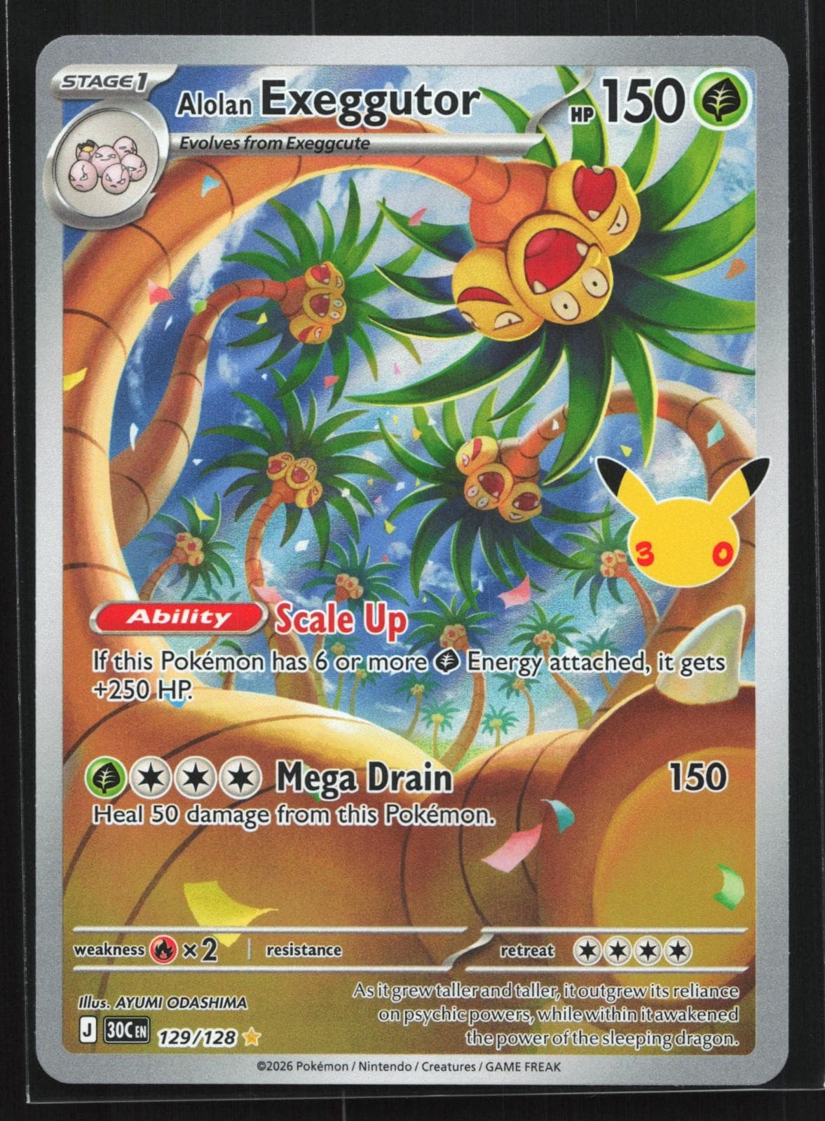 Alolan Exeggutor 129/128 30th Celebration Illustration Rare Holo Pokemon Card