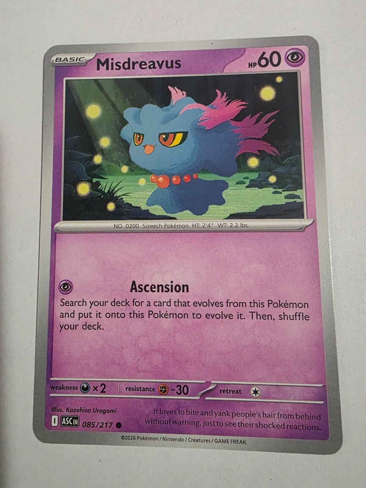 Pokemon Ascended Heroes Misdreavus 85/217 common NM