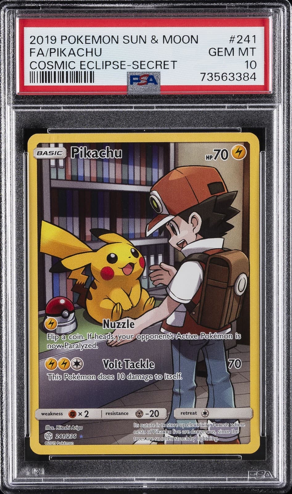 2019 POKEMON SUN & MOON COSMIC ECLIPSE SECRET #241 FULL ART/PIKACHU PSA 10