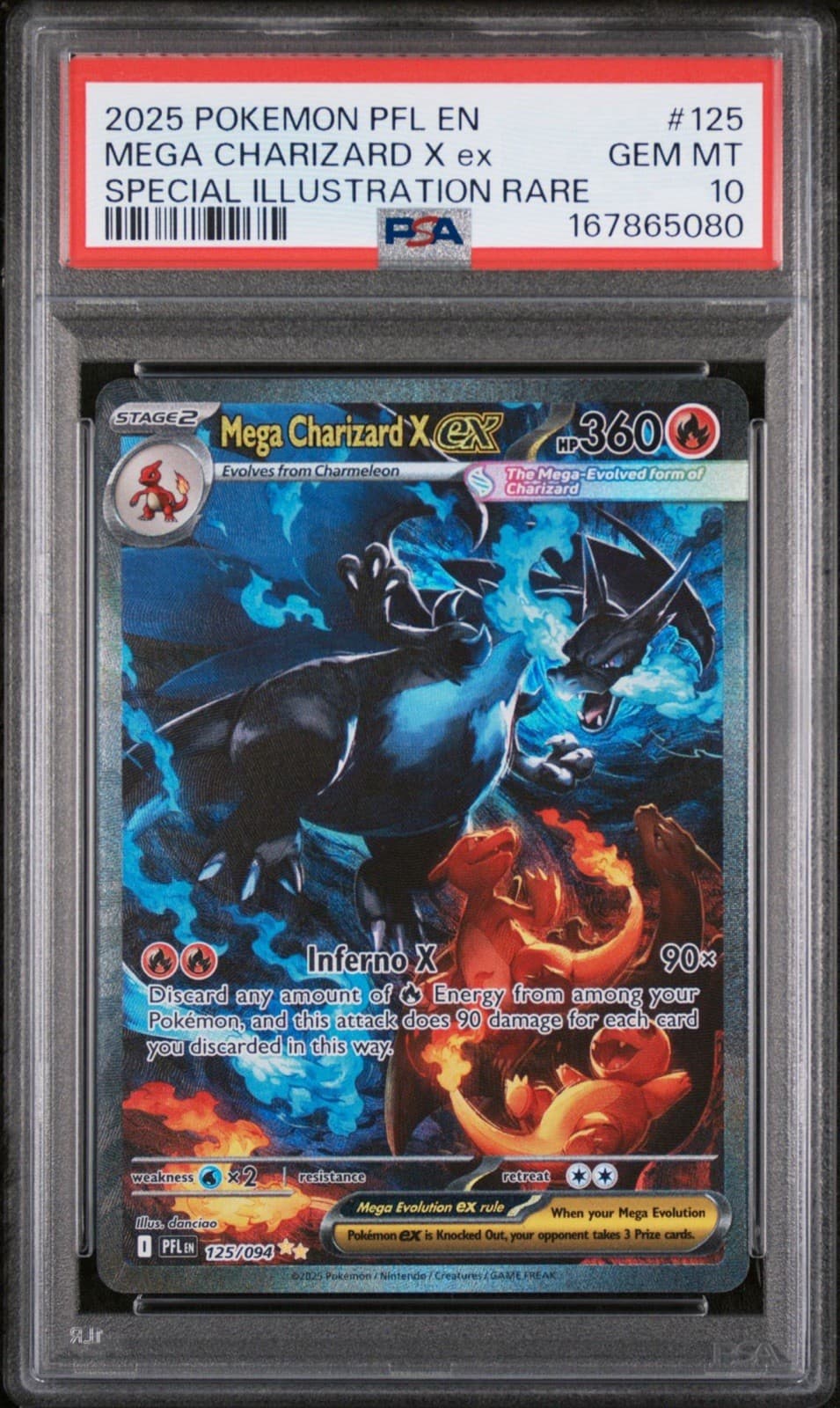 2025 POKEMON PFL EN-PHANTASMAL FLAMES #125 MEGA CHARIZARD X EX PSA 10
