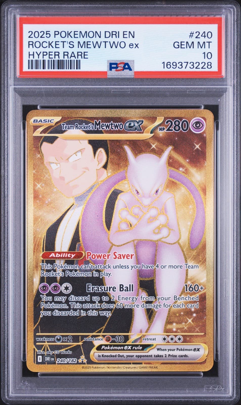 POKEMON TEAM ROCKET'S MEWTWO EX 240/182 DESTINED HYPER RARE FULL ART 2025 PSA 10
