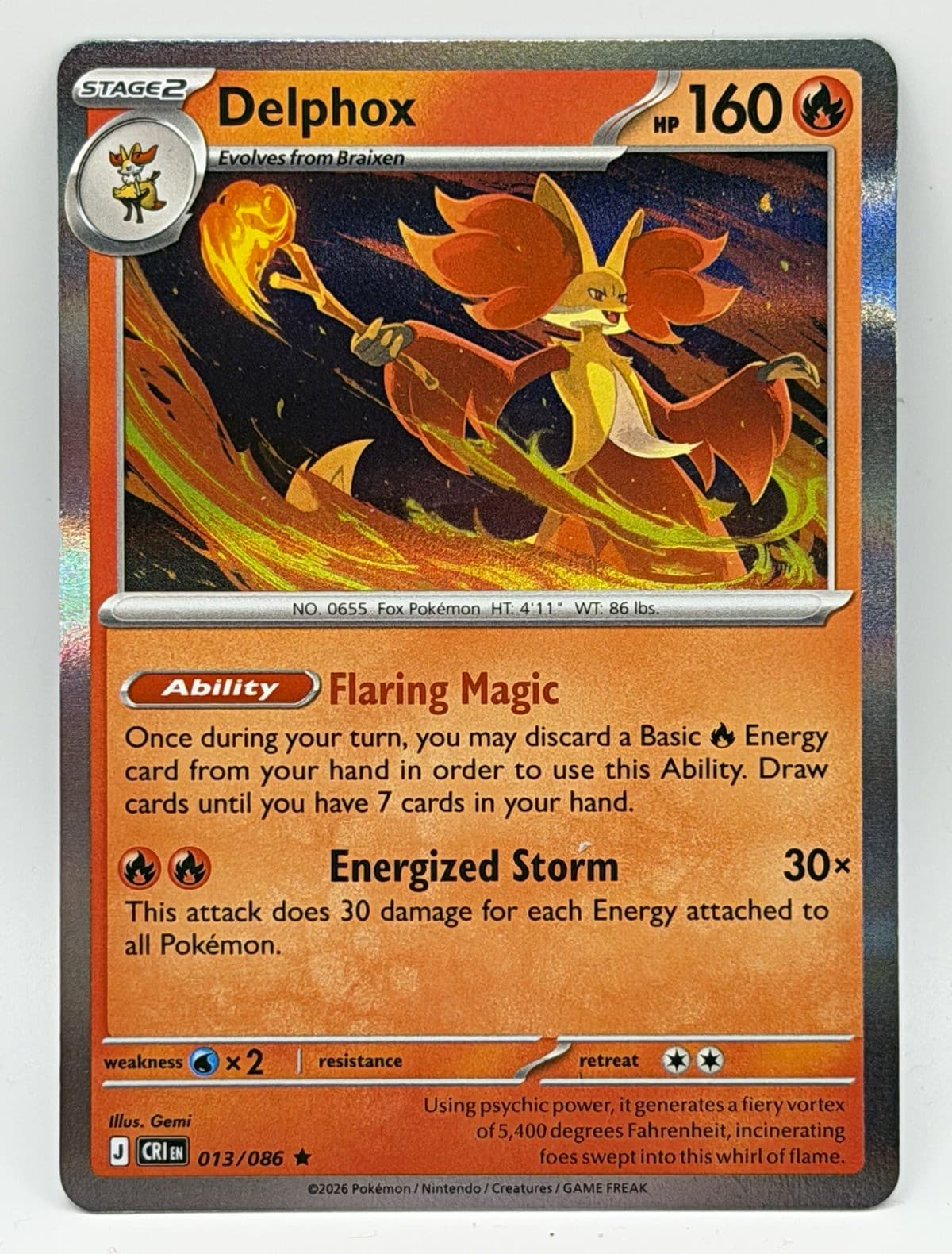 Pokemon Delphox 013/086 Chaos Rising Holo Promo