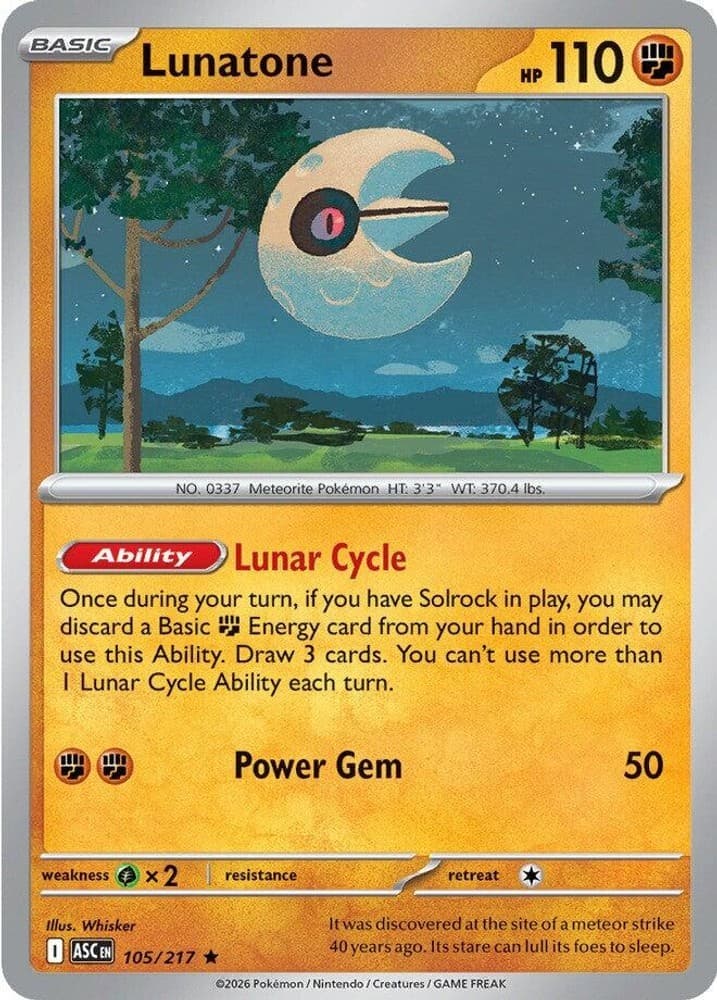 Pokemon Lunatone 105/217 ME: Ascended Heroes Rare Holofoil NM