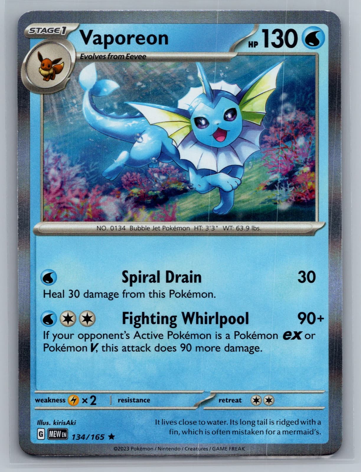 Vaporeon 134/165 Scarlet & Violet 151 Holo Rare Pokemon TCG NM